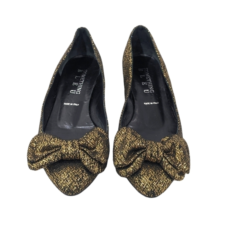 Something Bleu Women Black Gold Glitter Sparkly Flats Shoes Slip-On Bow Formal 8